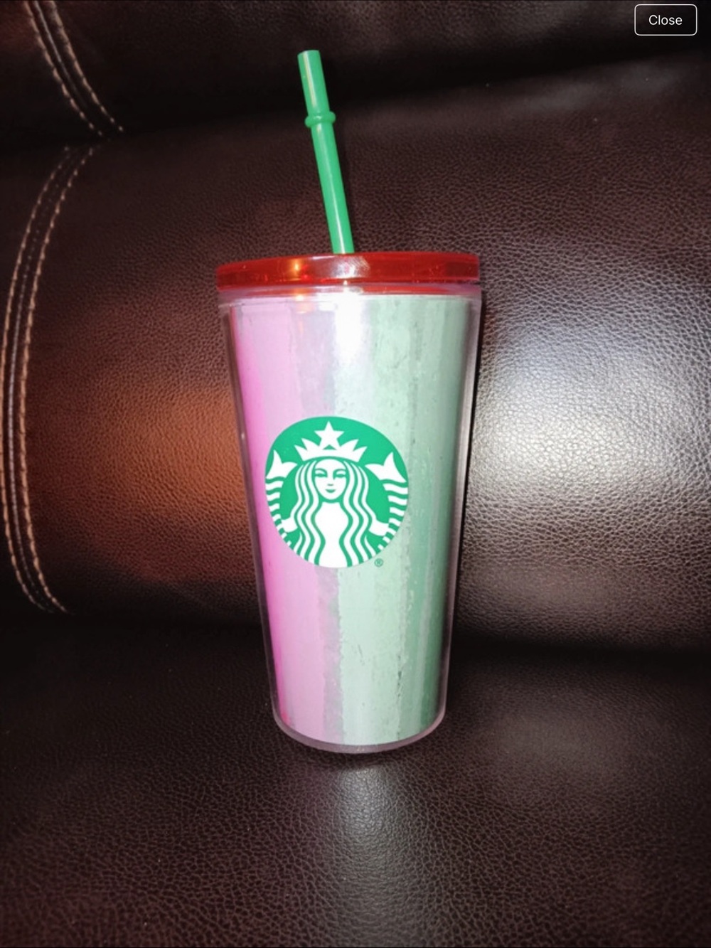 Starbucks Pink, Mint and Red Tumbler with Green Logo and Straw